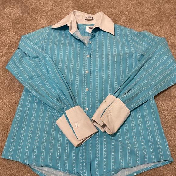 Cruel Girl Teal Striped Shirt with White Accents - Picture 1 of 7